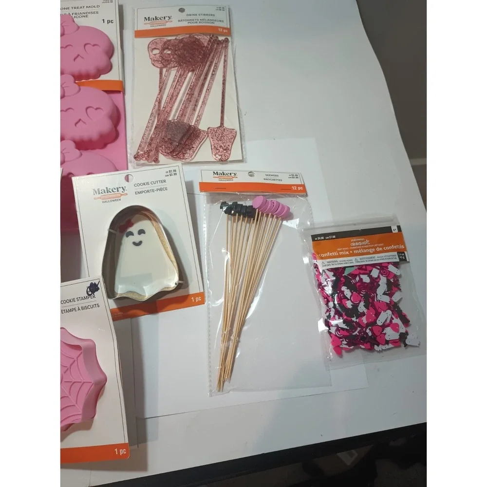 Makery Pink Halloween Baking Party Lot Silicone Mold Cookie Cutter Rolling Pin